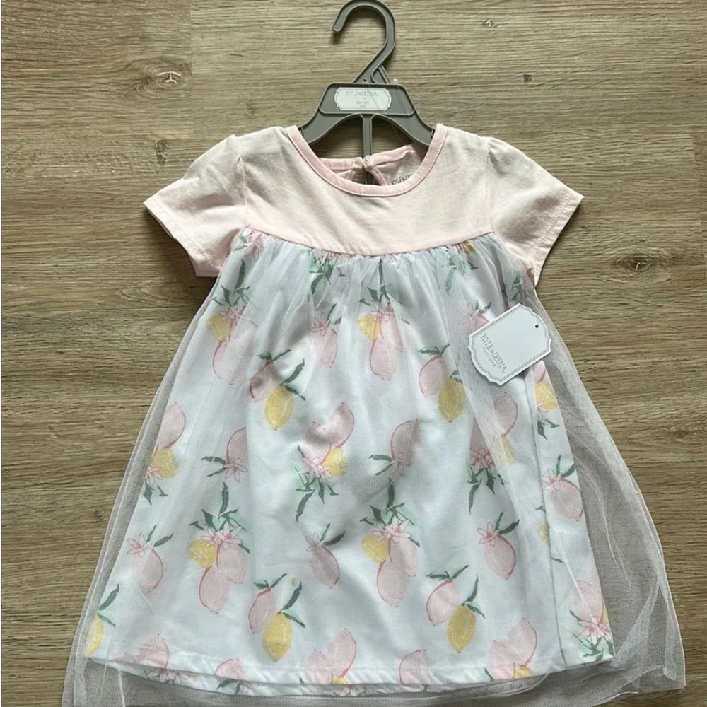 Baby Girl Pink Peach & Lemon Print Tulle Dress